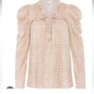 Anna Cate Cream Tan Croc Print Abigail Size Small Long Sleeve Puff Sleeve $246